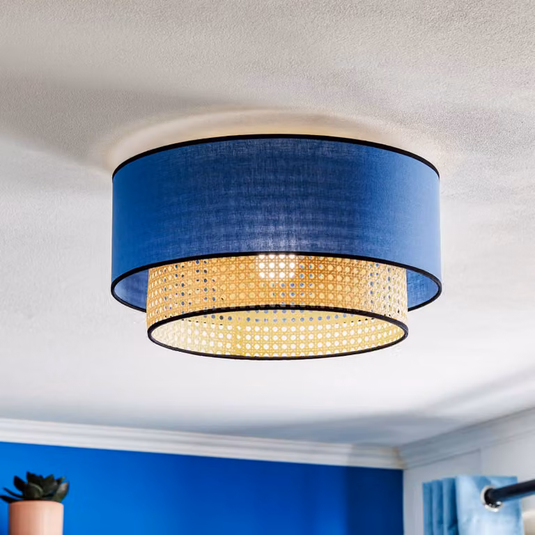 Plafoniera soffitto Boho Duolla, dimmerabile, Legno chiaro, Soggiorno / Sala da pranzo, Tessuto / Stoffa / Seta, Campagna / Rustiche, Plafoniera