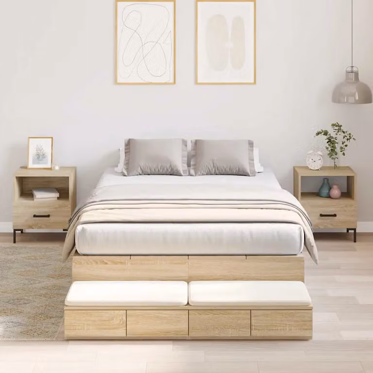 vidaXL Struttura letto con contenitore e cassetti in legno Rovere Sonoma, L/P/H: 120 x 200 x 226,5 cm