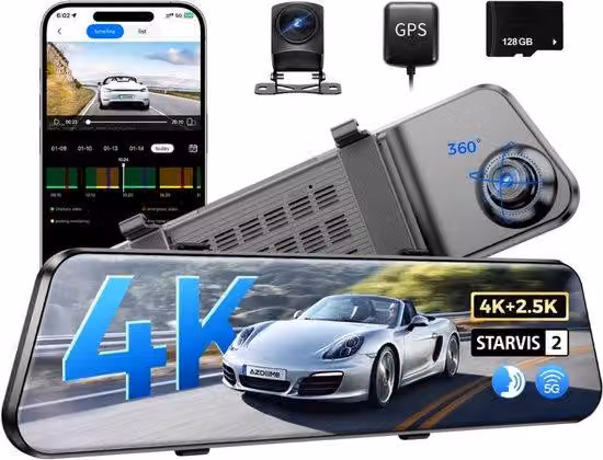 Telecamera anteriore e posteriore per auto – Doppia telecamera – Obiettivo grandangolare – Visione notturna – Sensore di movimento – Modalità parcheggio – Registrazione in loop – Supporto per schede SD