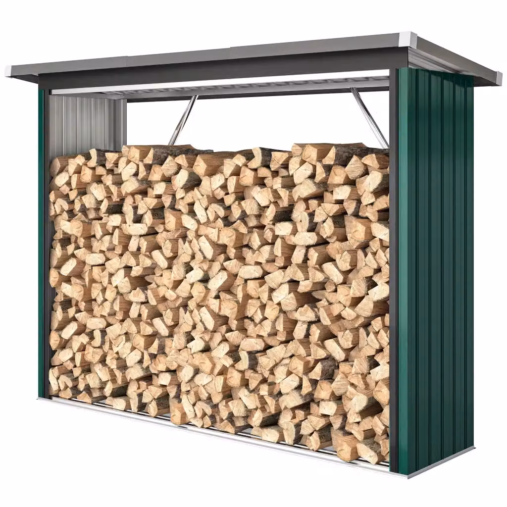 Casetta per legna in acciaio galvanizzato Zephmum verde con base elevata e tetto inclinato L: 213 cm, P: 66,5 cm, H: 150 cm – 2