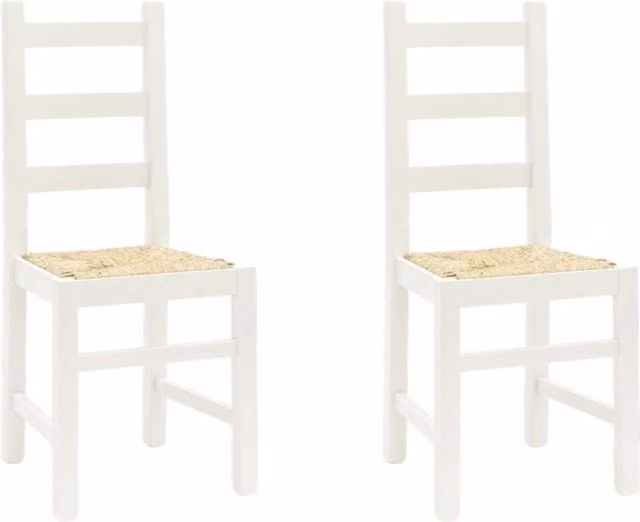 Set di 2 sedie in stile arte povera Mobili 2G in legno di faggio bianco con seduta in paglia L: 50 cm, P: 47 cm, H: 90 cm