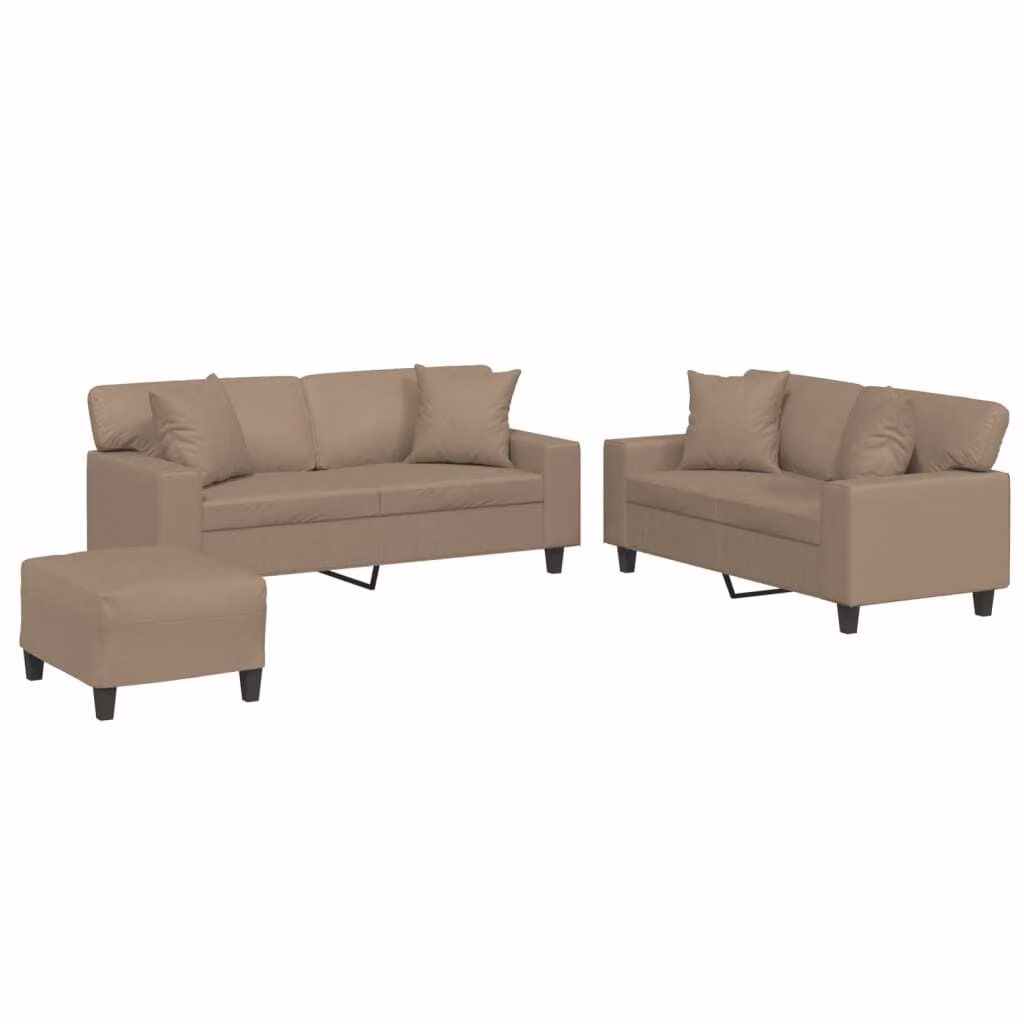 Set di Divani 3 pz con Cuscini Cappuccino in Pelle finta
