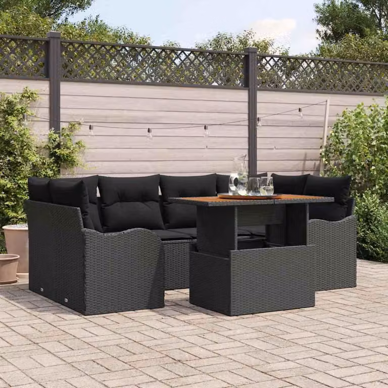 Maison Exclusive - Set da giardino composto da 7 pezzi, divano, in rattan sintetico nero