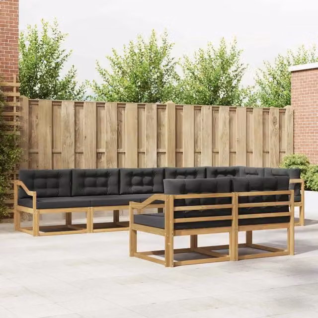 Set di divani da esterno vidaXL a forma di L composto da 6 pezzi in legno di acacia con cuscini bianchi e antracite – 1