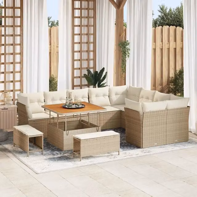 Set Divano da Giardino vidaXL 12 Pezzi Beige con Cuscini e Tavolino da Esterno – 1