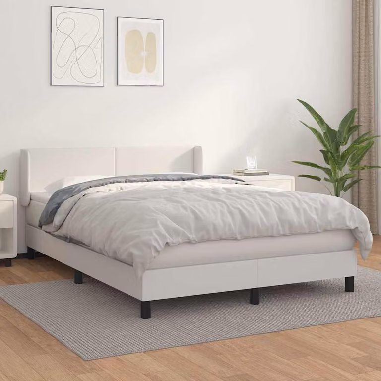 vidaXL Giroletto a Molle con Materasso Bianco in Similpelle, L/P: 140 x 190 cm