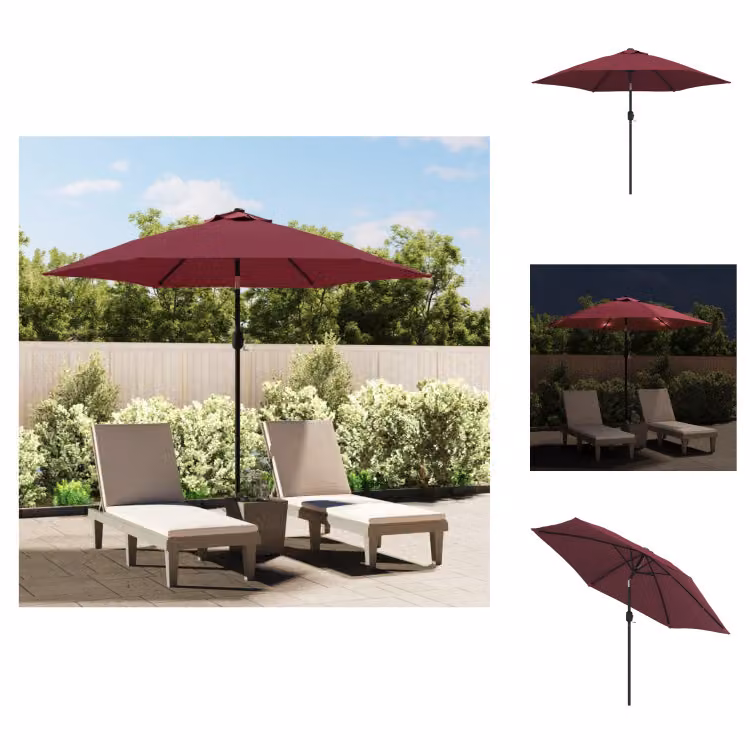 vidaXL Ombrellone con luci LED e palo in acciaio 300 cm rosso Bordeaux - Ombrelloni e tende da sole