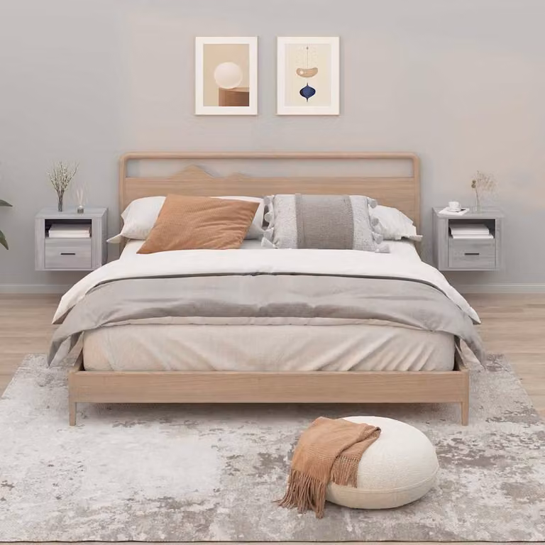 Set di 2 comodini da muro vidaXL in stile moderno, colore grigio Sonoma, L 50 cm x P 36 cm x H 40 cm