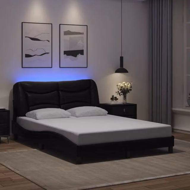 Letto contenitore con LED e porta di ricarica USB Hvar di vidaXL, Nero, L: 140 cm, P: 200 cm – 1