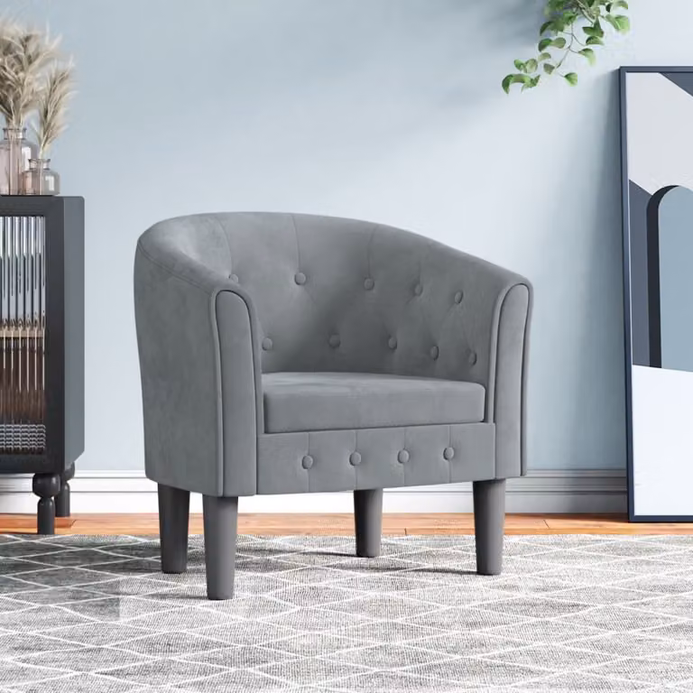 Poltrona Cabriolet moderna vidaXL in velluto grigio scuro con braccioli e struttura in legno e plastica