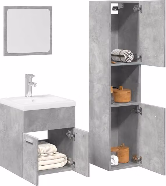 Set Mobili da Bagno Moderno vidaXL in Grigio con Mobile Lavabo, Armadio Alto e Pensile con Specchio
