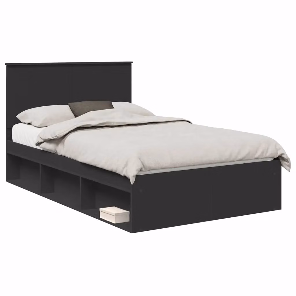 Struttura del letto moderna vidaXL in pino massello e MDF, colore nero, L/P/H: 120 x 200 cm – 2