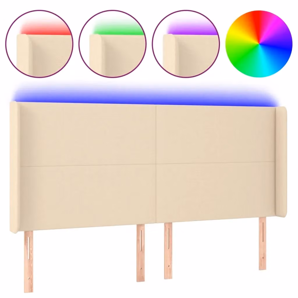 Testiera con LED e porta USB vidaXL in tessuto beige, L 163 x P 16 x H 118/128 cm – 2