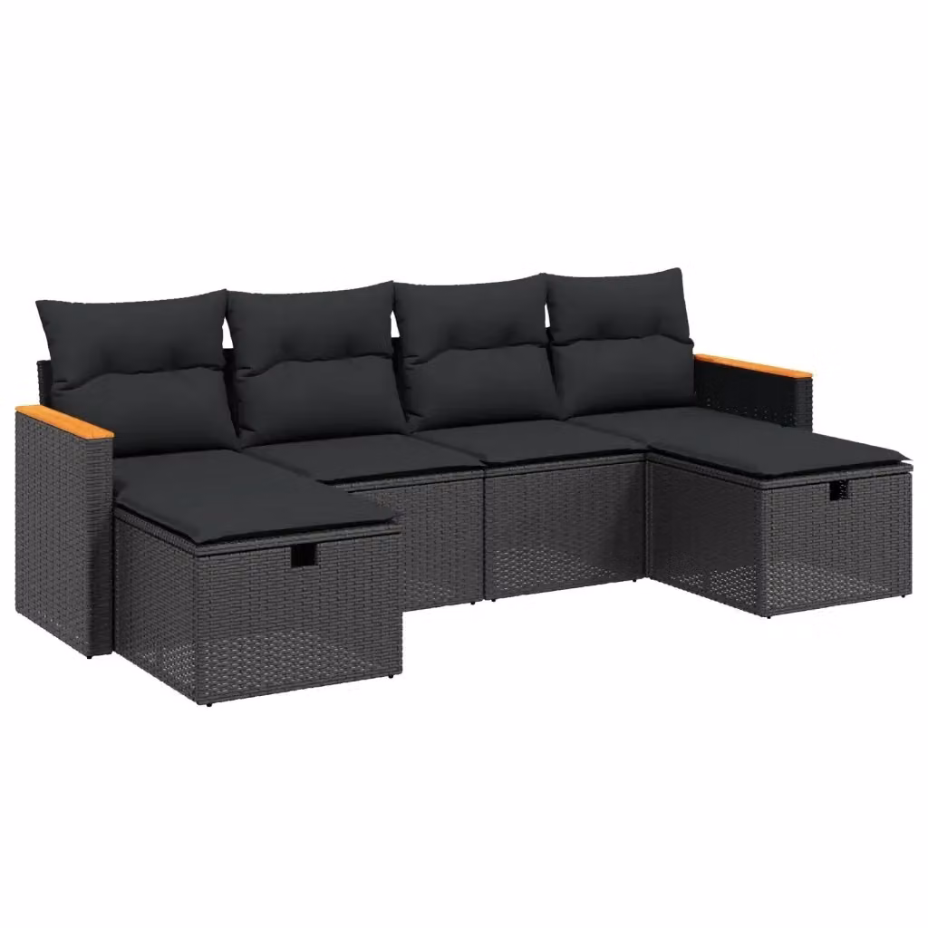 Set Divano da Giardino a L vidaXL 6 pz in Polyrattan Nero con Cuscini e Ottoman – 2