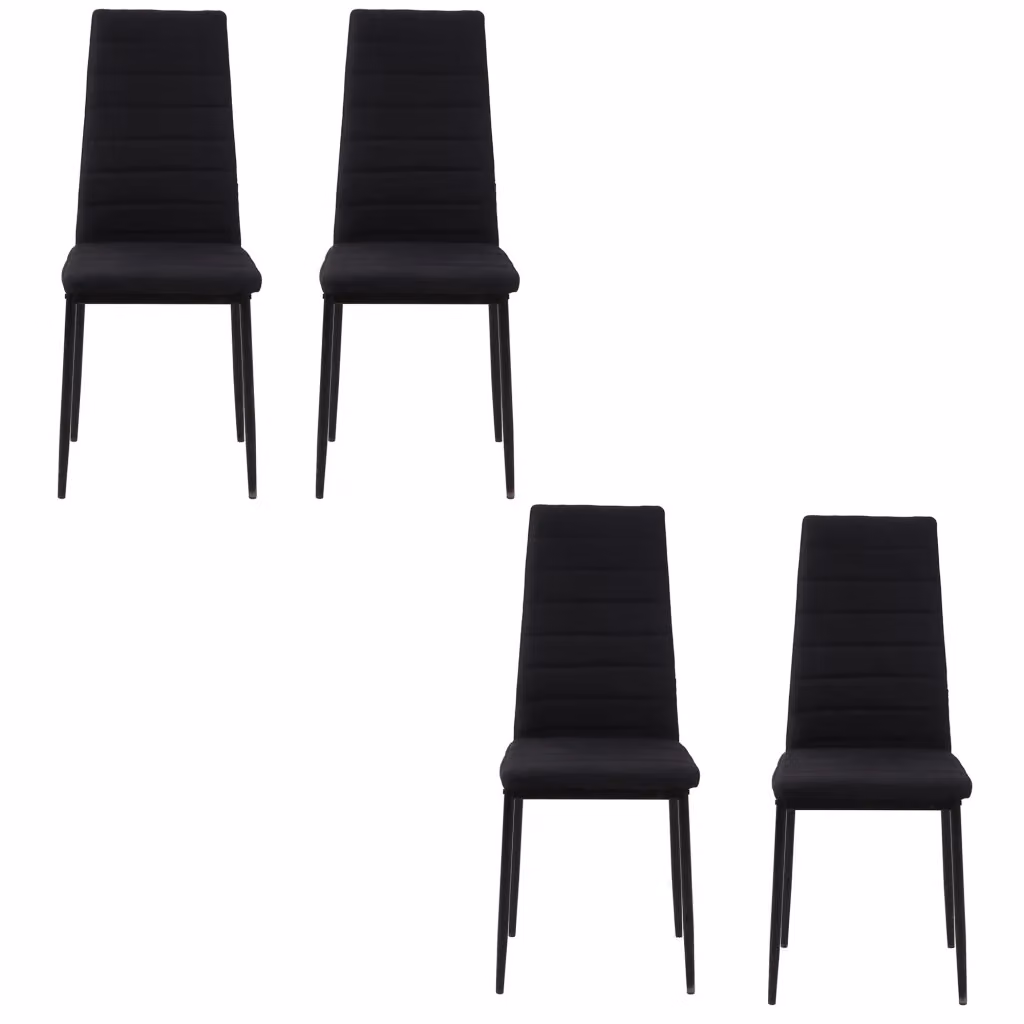 Set di 4 sedie da pranzo moderne Xylo con rivestimento in lino nero e gambe in metallo, L/P/H: 41 x 50 x 97 cm – 2