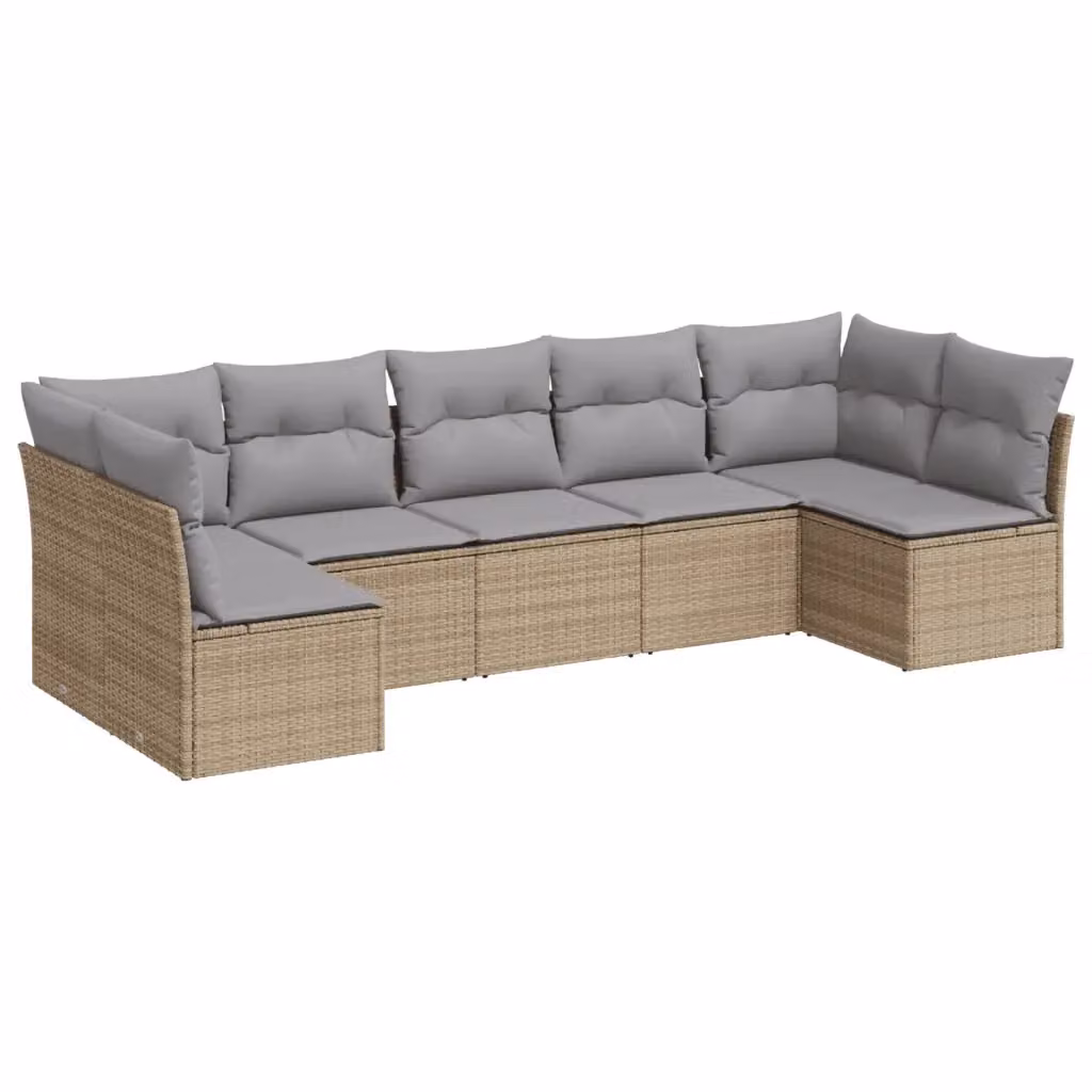 vidaXL Set Divani da Giardino 7 pz a Forma a L in Polyrattan e Metallo con Cuscini Beige e Grigio – 2