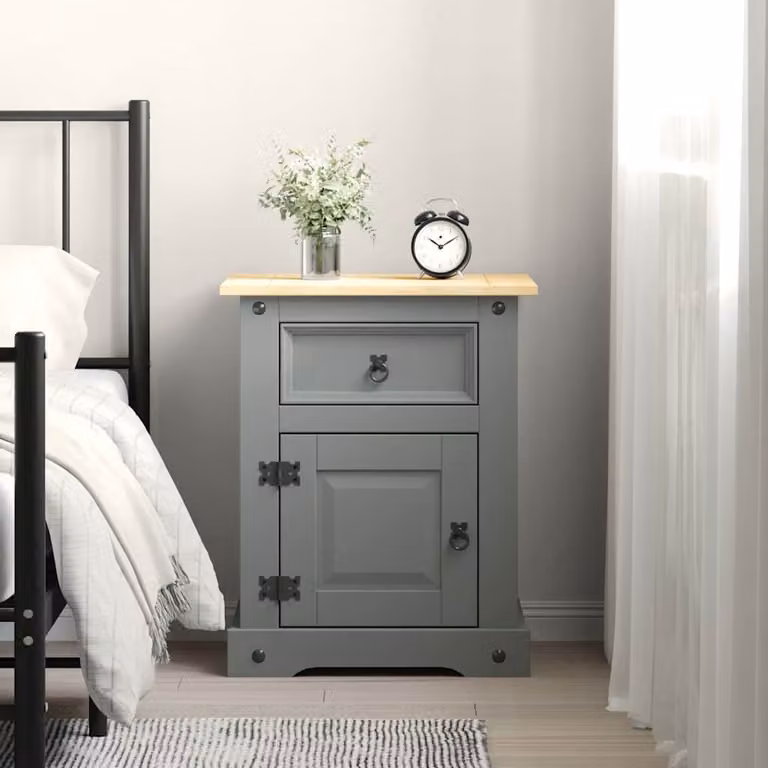 vidaXL Comodino in Legno di Pino Messicano Corona Grigio 53x39x67 cm