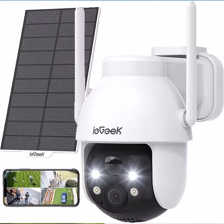 Telecamera di sorveglianza esterna ZY-C2 - Telecamera PTZ WiFi senza fili - 3 MP - Doppio obiettivo - Visione notturna a colori - Rilevamento del movimento - 128 GB - Batteria da 5200 mAh