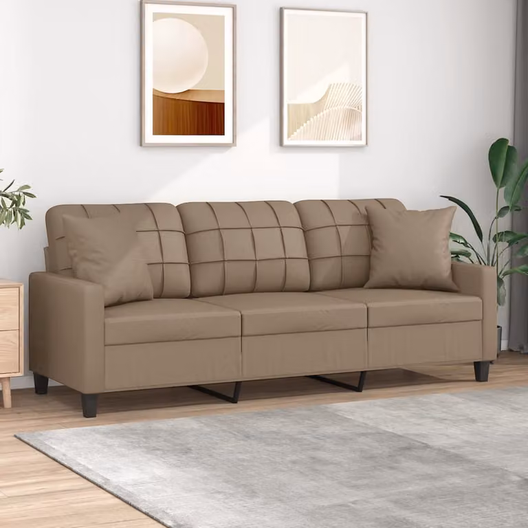 vidaXL Divano a 3 Posti Moderno in Similpelle con Cuscini, L: 198 cm, P: 80 cm, H: 77 cm