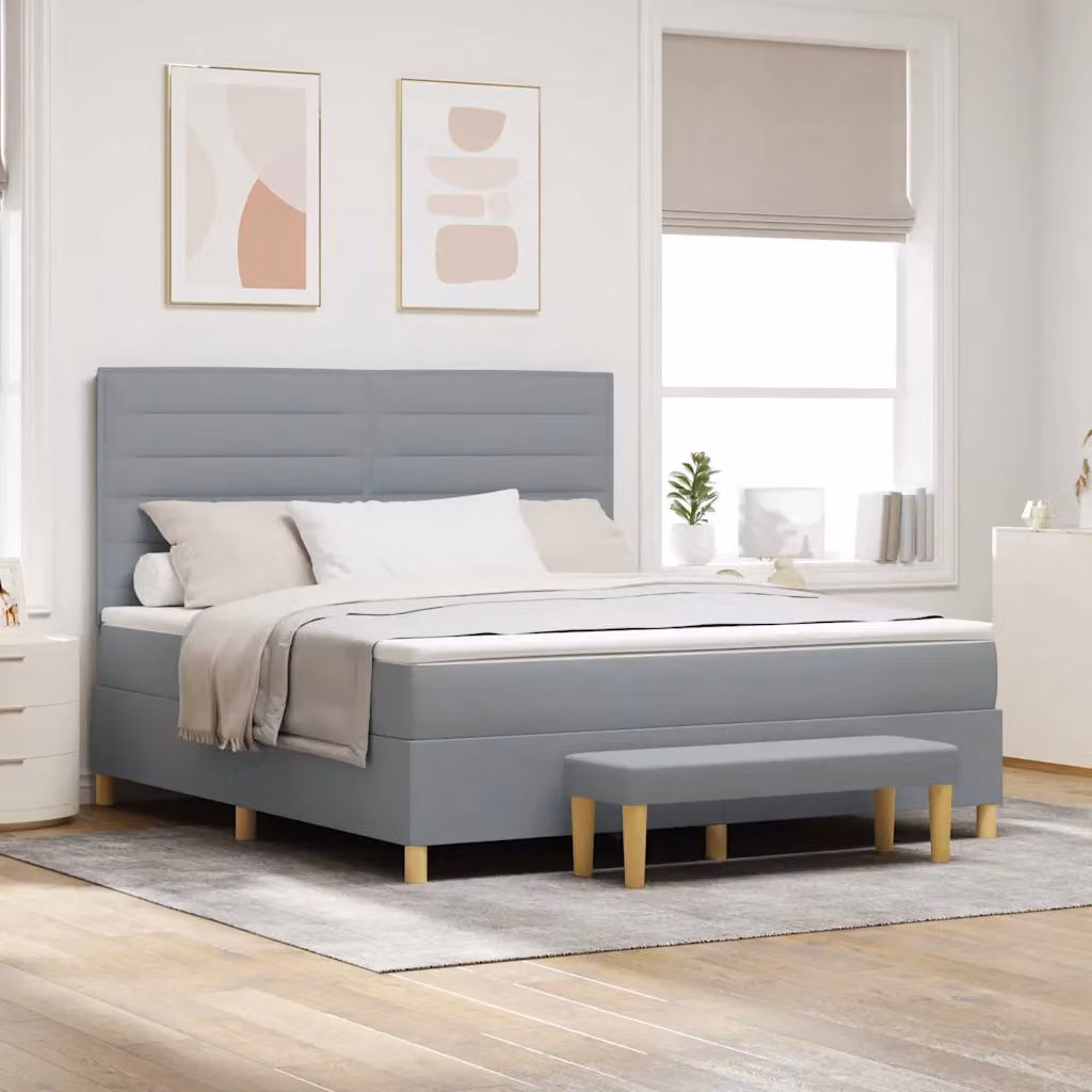 Letto a molle con testiera vidaXL in tessuto grigio, L: 180 cm, P: 200 cm, H: 203 cm
