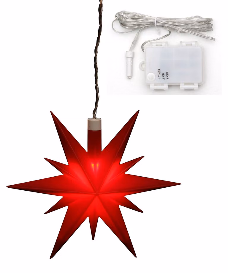 Stella di Natale in plastica, colore rosso, con luci LED e timer, dimensioni 13,5x5,5x12 cm