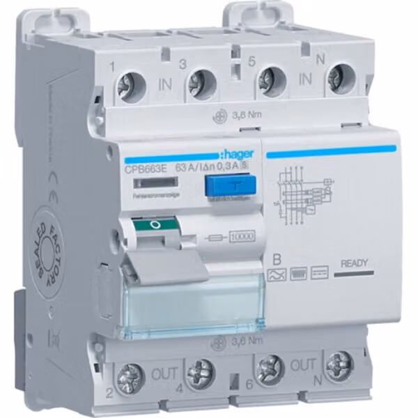 Hager FI-SCH. 3/N 10KA 63A 300MA B/S (CPB663E)