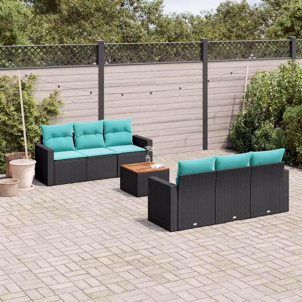Set da giardino vidaXL in polyrattan nero composto da 7 pezzi con cuscini inclusi e design a L per esterno
