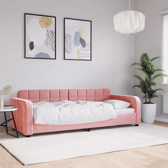 Letto da giorno rosa in velluto con struttura in metallo e legno vidaXL