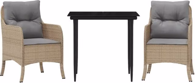 Set da Pranzo da Giardino 3 pz | Set Salotto da Giardino con Cuscini Beige in Polyrattan