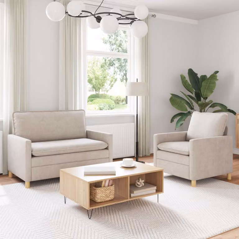 Set di 2 divani moderni vidaXL in tessuto beige con struttura in metallo e cuscini inclusi