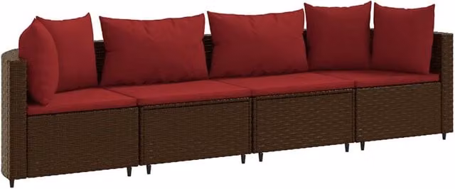 Set Divano da Giardino 4 pz | Set Salotto da Giardino con Cuscini Marrone in Polyrattan