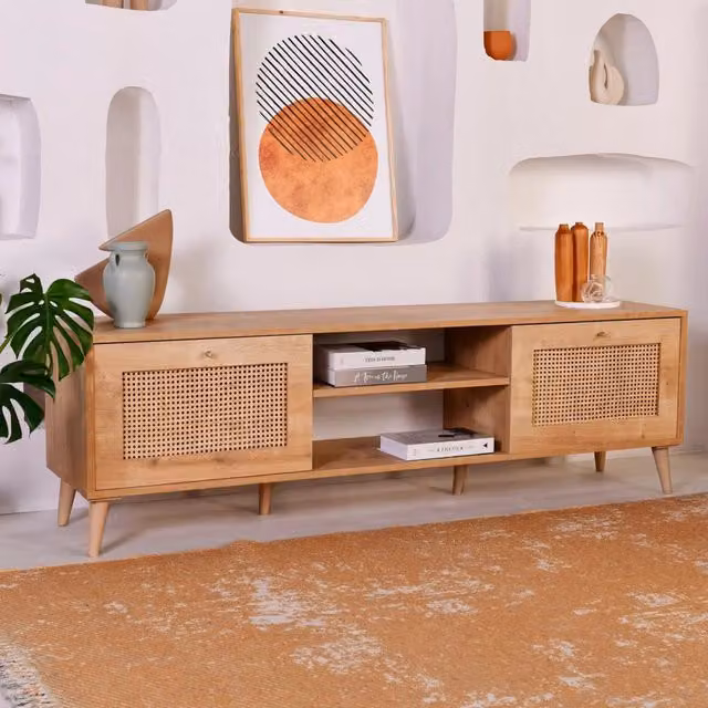 Mobile porta TV Grassano DMORA in legno rovere marrone con un ripiano L/P/H: 180 x 41 x 55 cm