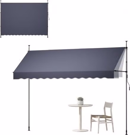 Tenda da Sole Retrattile Manuale VEVOR Grigio Scuro con Manovella, in Poliestere e Alluminio, L: 350 cm