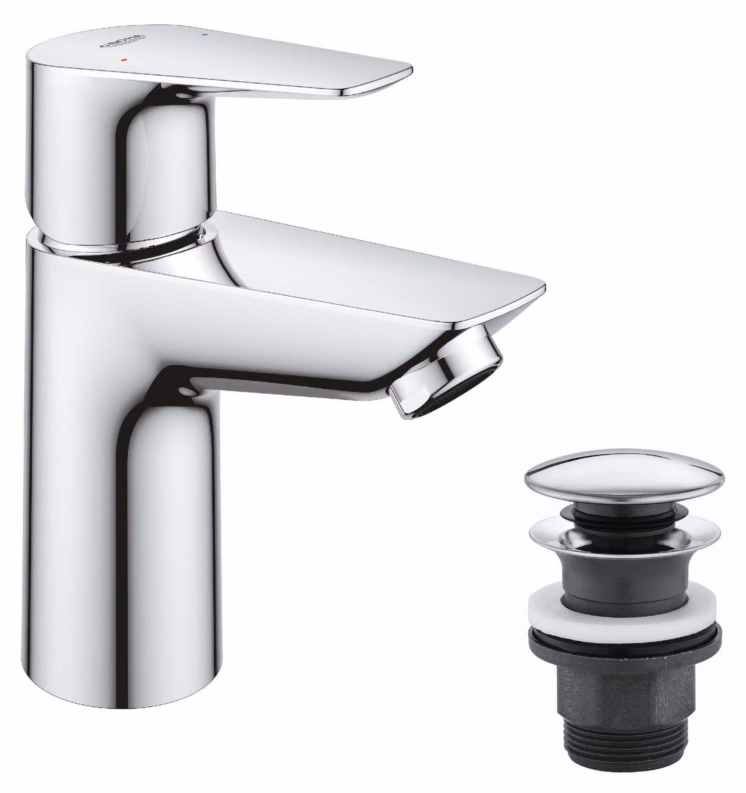 Miscelatore per lavabo, cromato, con portata di 5,7 litri/minuto, dotato di sistema di scarico a pulsante