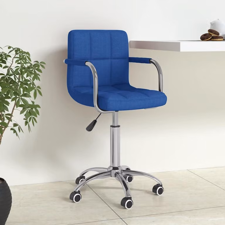 Sedia da ufficio girevole vidaXL in tessuto blu con braccioli e ruote per home office