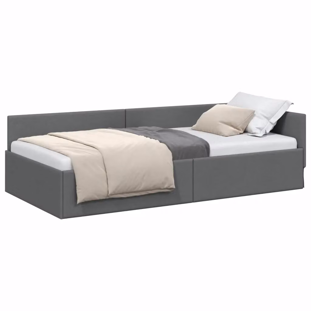 Letto ad angolo moderno vidaXL in tessuto grigio con doghe in legno L: 100 cm, P: 200 cm, H: 104 cm – 2