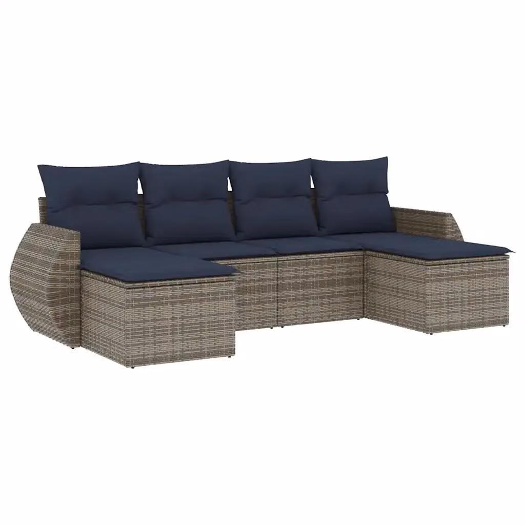 Set di Divani da Giardino a L vidaXL in Polyrattan Grigio con Cuscini e Ottoman per Esterno – 2