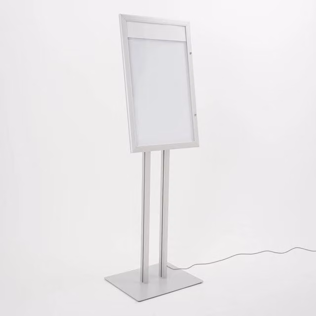 Espositore a Leggio con Piantana 51,4x79 cm in Alluminio con Led Porta Menù Silver
