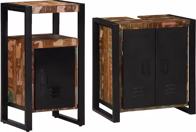 Set di mobili per il Bagno | Armadio da bagno 2 pz Legno Recuperato Massello