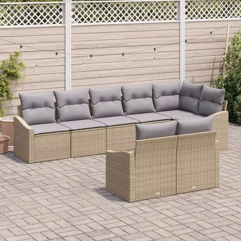 Set di divani da giardino vidaXL 8 pezzi in rattan con cuscini beige e struttura in acciaio rivestito