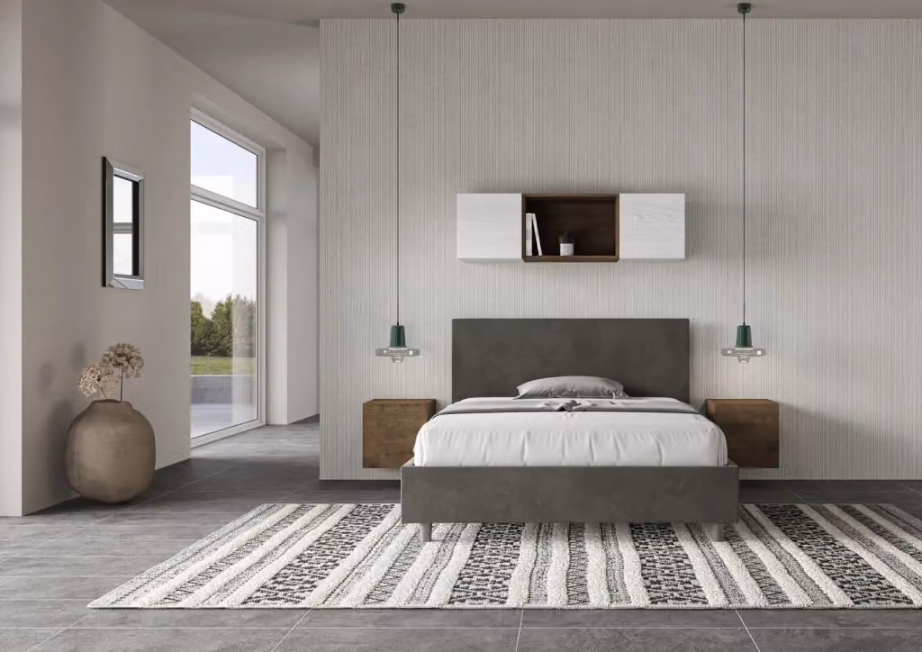 Letto una piazza e mezza BS COM con rete imbottita in microfibra grigio L: 130 cm, P: 210 cm – 2
