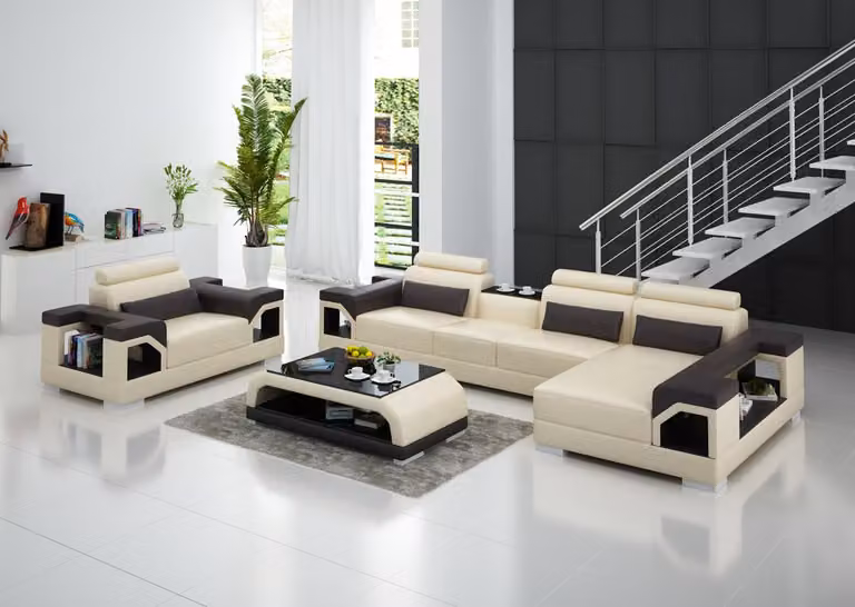 Wohnlandschaft Ecksofa L-Form Sessel Set Garnitur Modern Sofa Leder Sitz Ecke