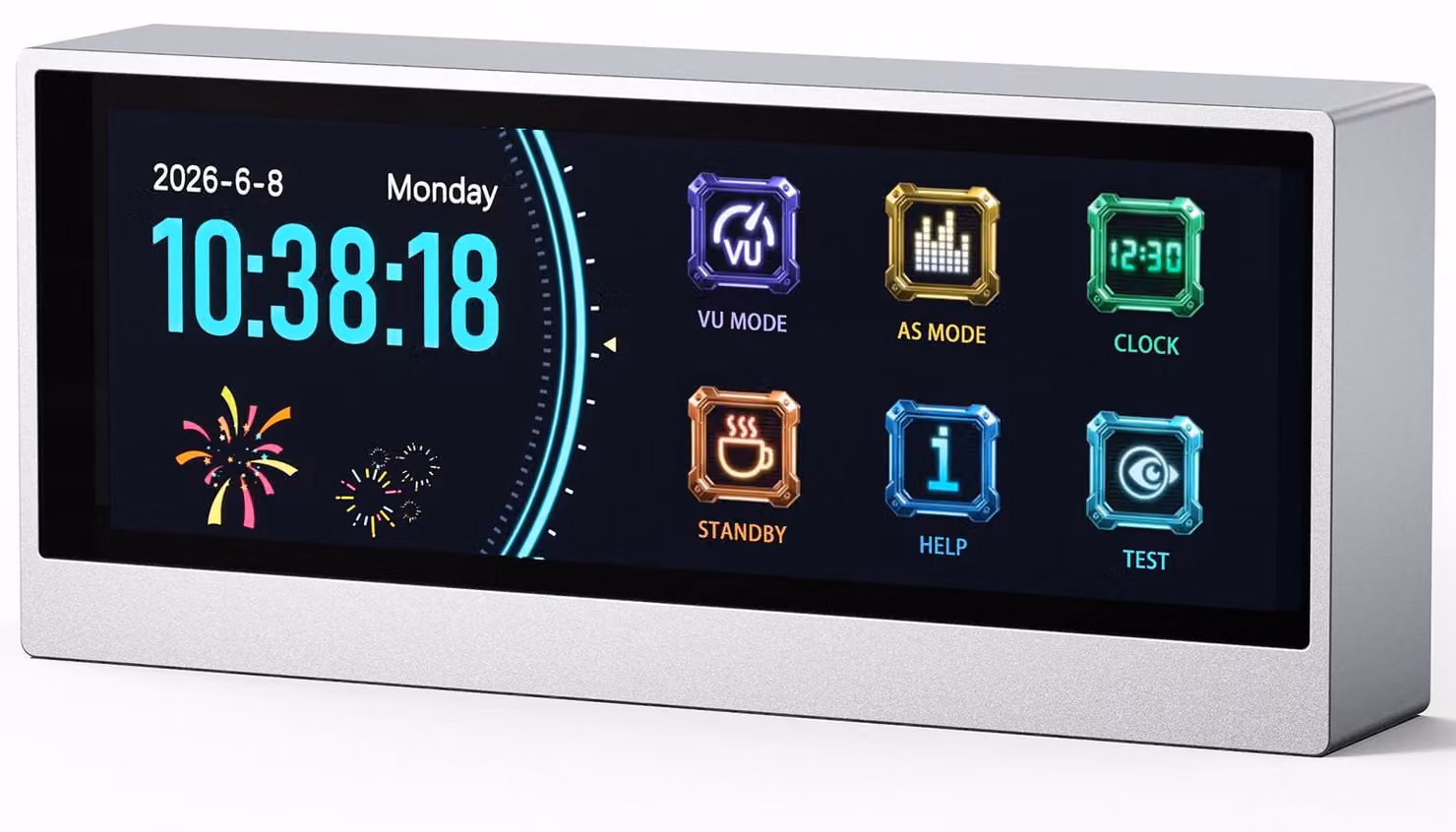 Misuratore di livello audio, display a forma di spettro, sveglia da tavolo, design touch screen