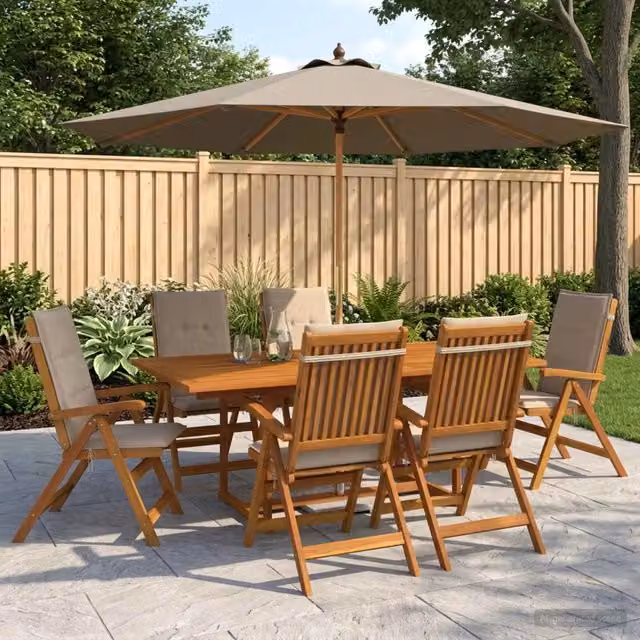 Set da pranzo da giardino vidaXL in legno di acacia oliato, 7 pezzi, colore naturale, L: 170 cm, P: 80 cm, H: 75 cm – 1