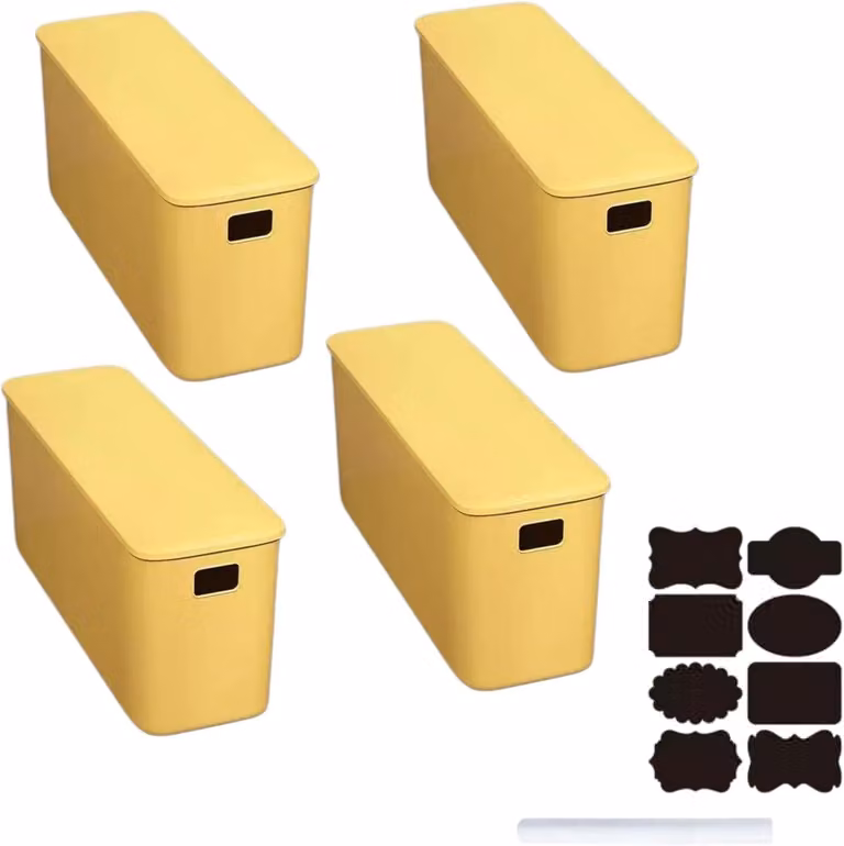 Contenitori in plastica, impilabili, 37x13x15 cm, set da 4, ideali per cucina e bagno