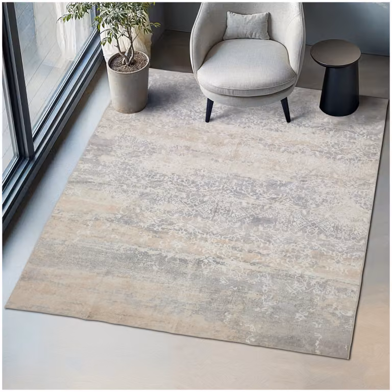 Tappeto vintage moderno tectake beige in poliestere, antiscivolo e facile da pulire, L 200 cm x P 274 cm