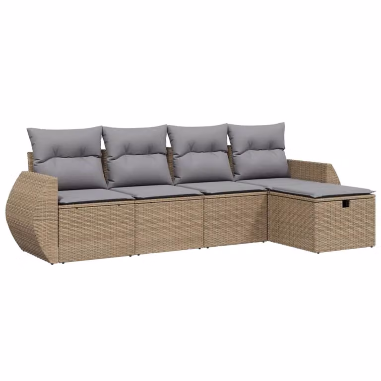 Set Divano da Giardino 5 pz con Cuscini Beige Misto Polyrattan