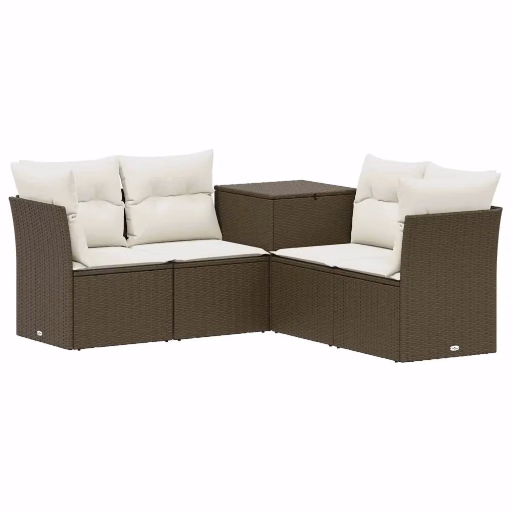 Set di divani da giardino a L vidaXL in polyrattan marrone e bianco con cuscini inclusi – 2