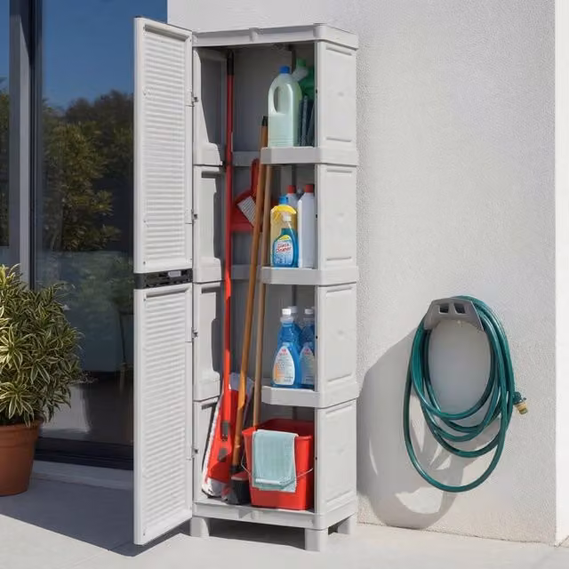 Armadio da esterno DMORA con 1 anta e 3 ripiani in polipropilene, Grigio chiaro, L: 50 cm, P: 39 cm, H: 172 cm
