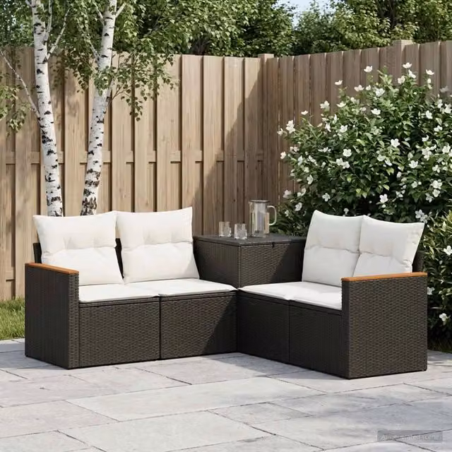 Set di divani 5 pz Nero e Bianco Crema 179 x 179 x 85 cm 3447932